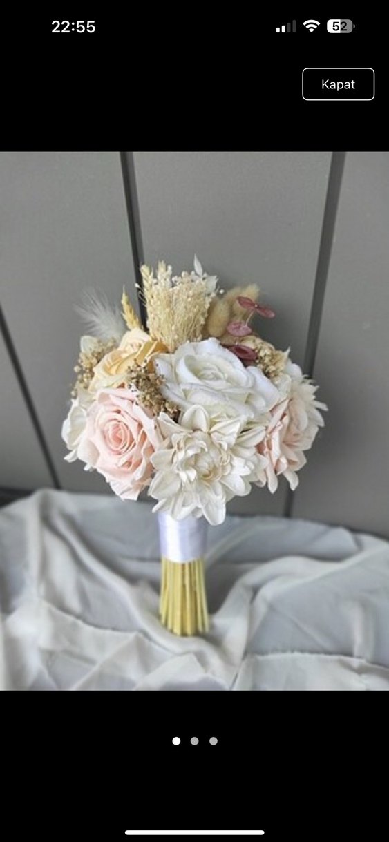 Dantel Detaylı Beyaz Bohem Gelin Buketi - Görsel 3