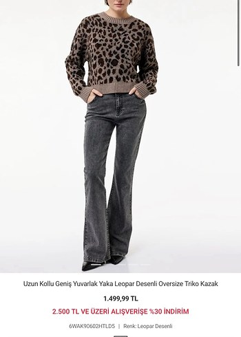 Leopar Desenli Gri Kahverengi Örgü Kadın Kazak - Görsel 2