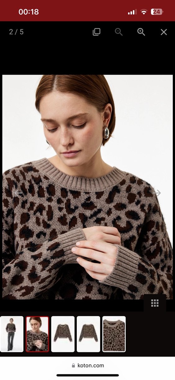 Leopar Desenli Gri Kahverengi Örgü Kadın Kazak - Görsel 4