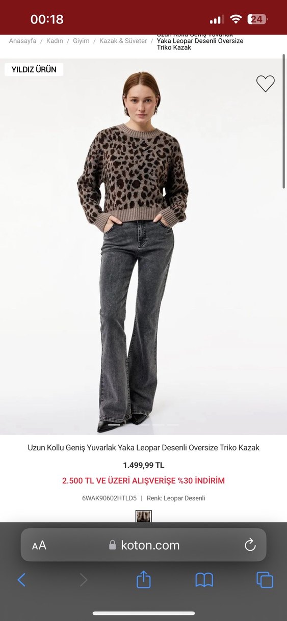 Leopar Desenli Gri Kahverengi Örgü Kadın Kazak - Görsel 2