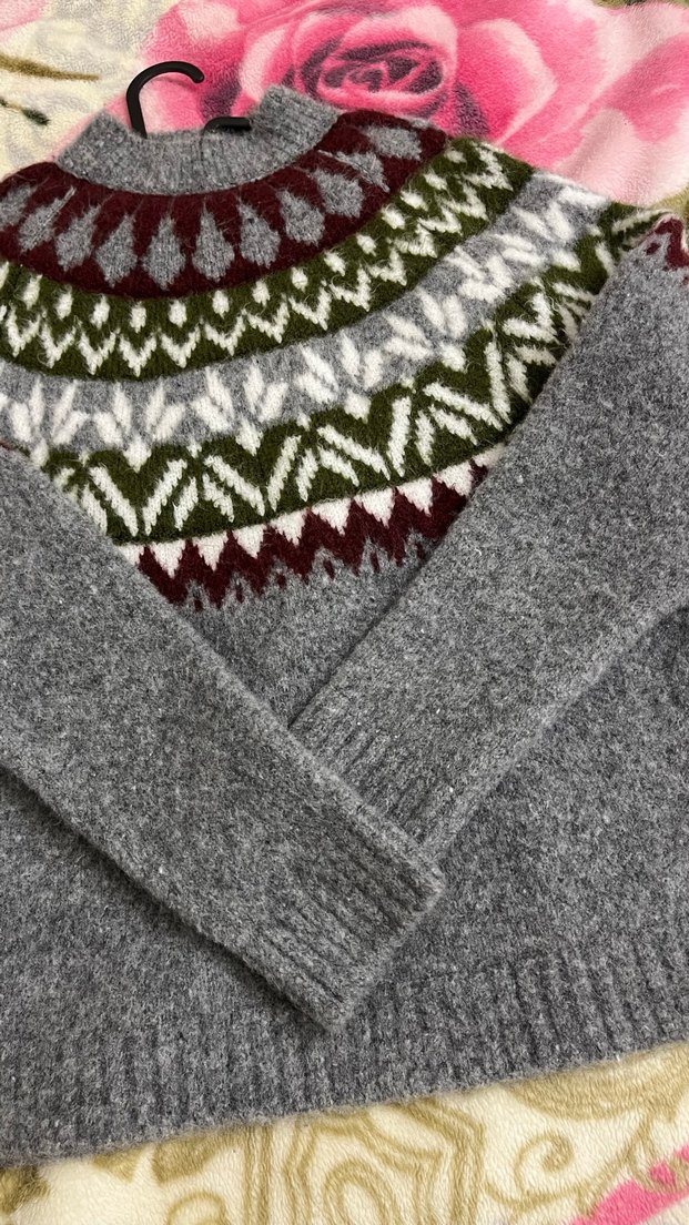 Gri Bohem Örgü Desenli Kadın Kazak - Görsel 2