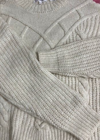 Beyaz Kadın Örgü Salaş Kazak - Görsel 5