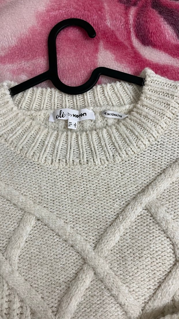 Beyaz Kadın Örgü Salaş Kazak - Görsel 2