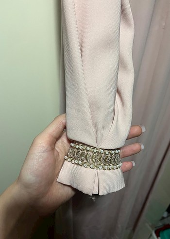 Zincir Detaylı pudra Kadın  nişan ve düğün elbisesi - Görsel 2