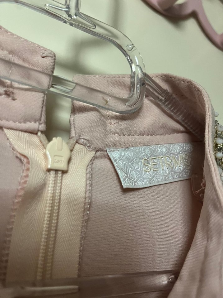 Zincir Detaylı pudra Kadın  nişan ve düğün elbisesi - Görsel 5