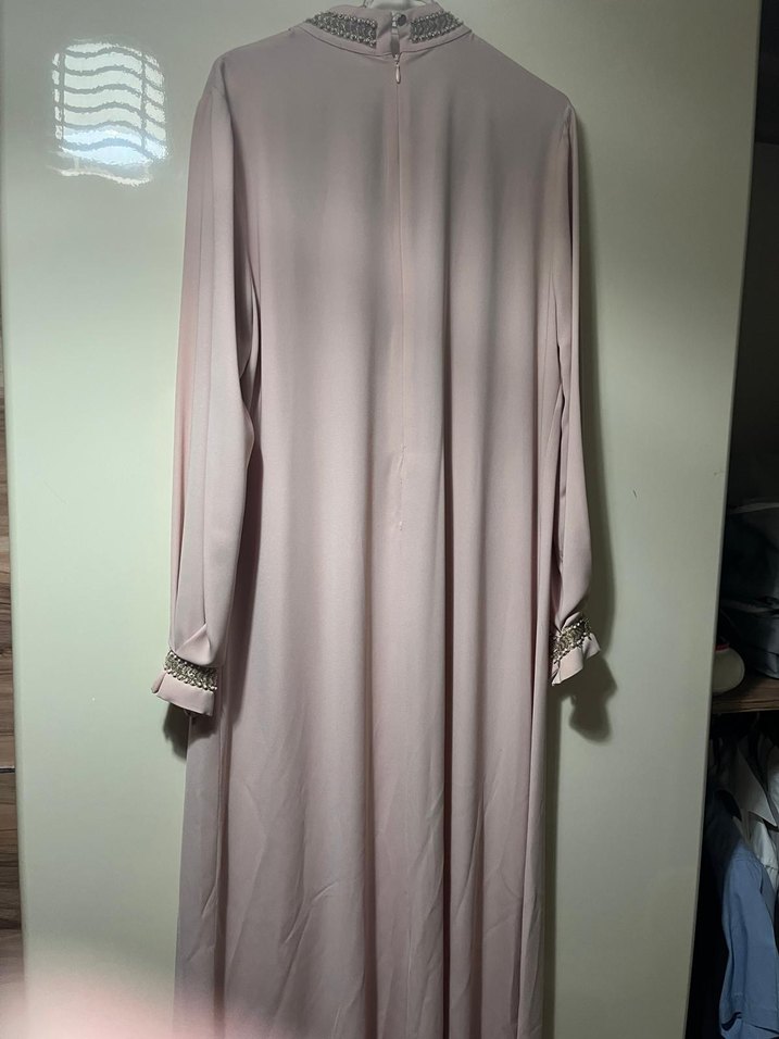 Zincir Detaylı pudra Kadın  nişan ve düğün elbisesi - Görsel 3