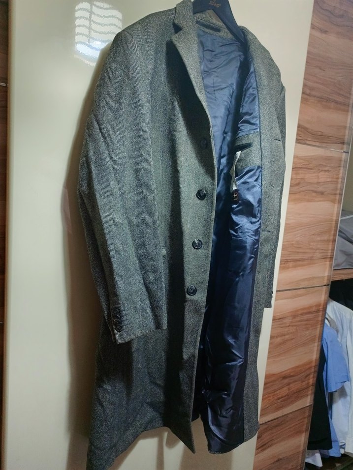 Gri Erkek Uzun Düğmeli Klasik kaban - Görsel 5