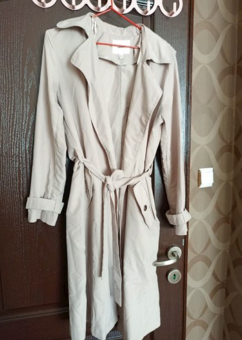 Bej Uzun Koton Kadın Trençkot - Görsel 5