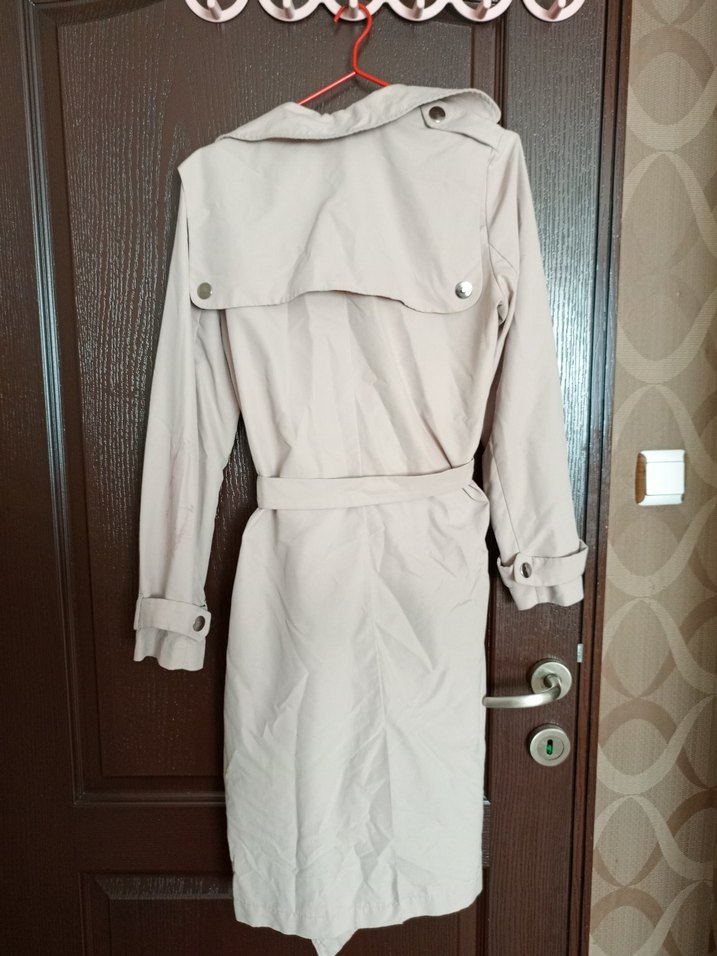 Bej Uzun Koton Kadın Trençkot - Görsel 2