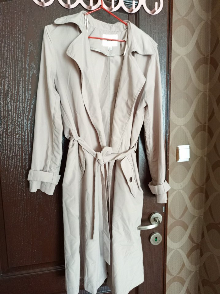 Bej Uzun Koton Kadın Trençkot - Görsel 5