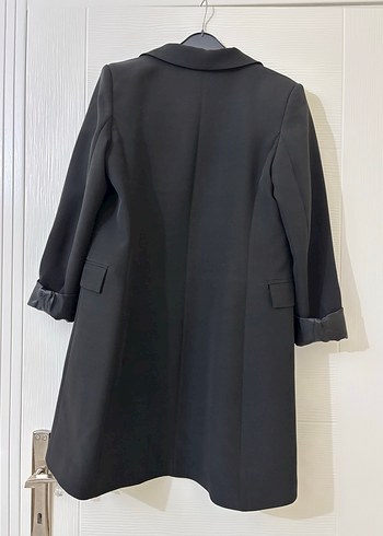 Düğmeli Siyah Kadın Midi Blazer Ceket - Görsel 6