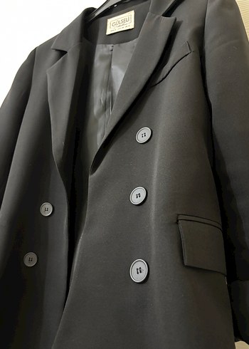Düğmeli Siyah Kadın Midi Blazer Ceket - Görsel 3