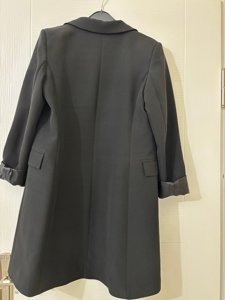 Düğmeli Siyah Kadın Midi Blazer Ceket - Görsel 4