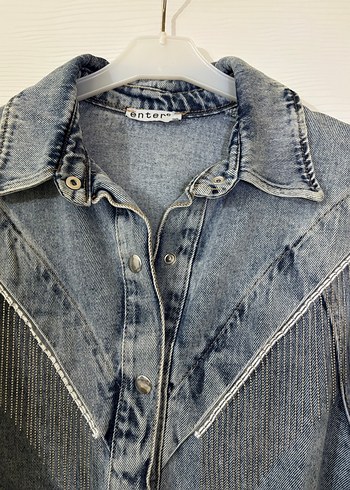 Kadın Mavi Batik Desenli Denim Gömlek Ceket - Görsel 2