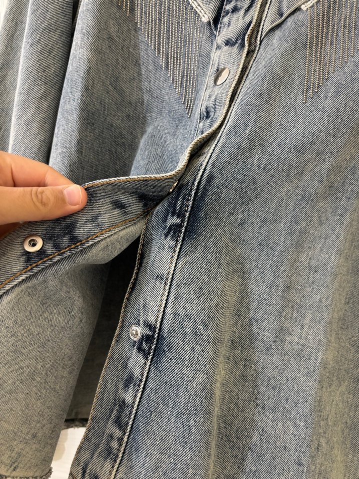 Kadın Mavi Batik Desenli Denim Gömlek Ceket - Görsel 4