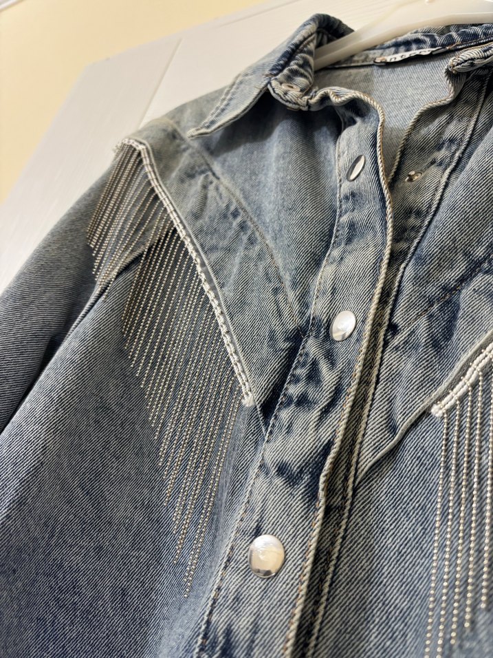 Kadın Mavi Batik Desenli Denim Gömlek Ceket - Görsel 3