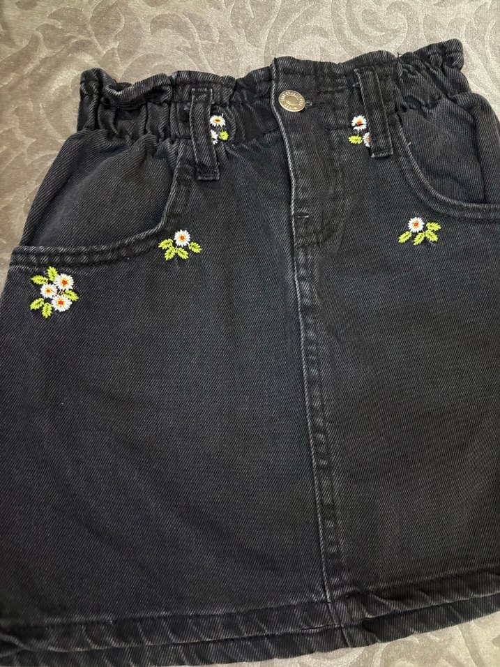 Zara Nakışlı Siyah Denim Kız Etek - Görsel 2