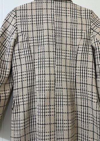 Düğmeli Bej Ekose Midi Blazer ceket - Görsel 6