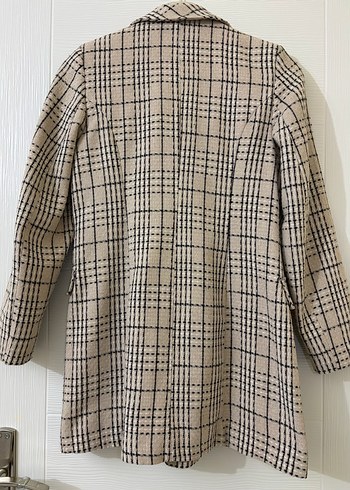 Düğmeli Bej Ekose Midi Blazer ceket - Görsel 5