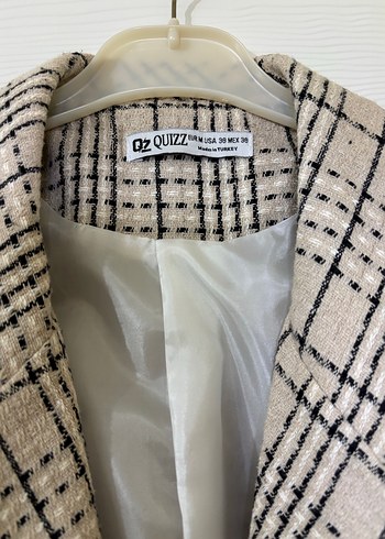 Düğmeli Bej Ekose Midi Blazer ceket - Görsel 2