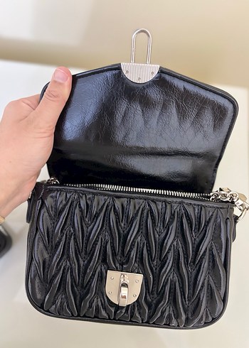 Siyah Deri Kadın Çanta İnci Saplı - Görsel 3