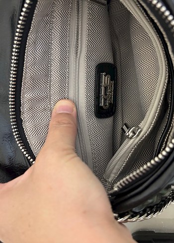 Siyah Deri Kadın Çanta İnci Saplı - Görsel 6