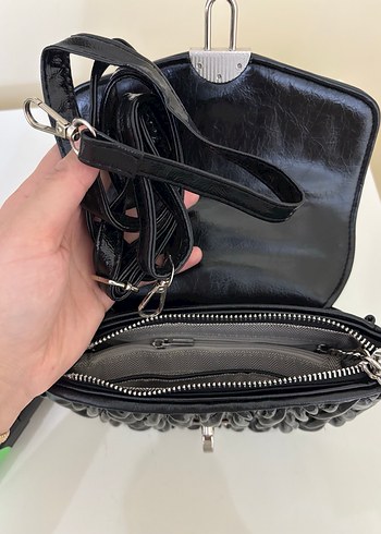 Siyah Deri Kadın Çanta İnci Saplı - Görsel 4