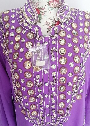 50 Beden mor Renk İŞLEMELİ ŞİFON KAFTAN 