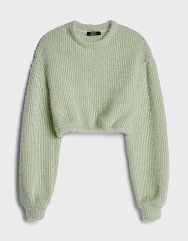 Bershka yeşil crop kazak