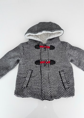 Kapşonlu Düğmeli çocuk Gri Kaban - Görsel 3