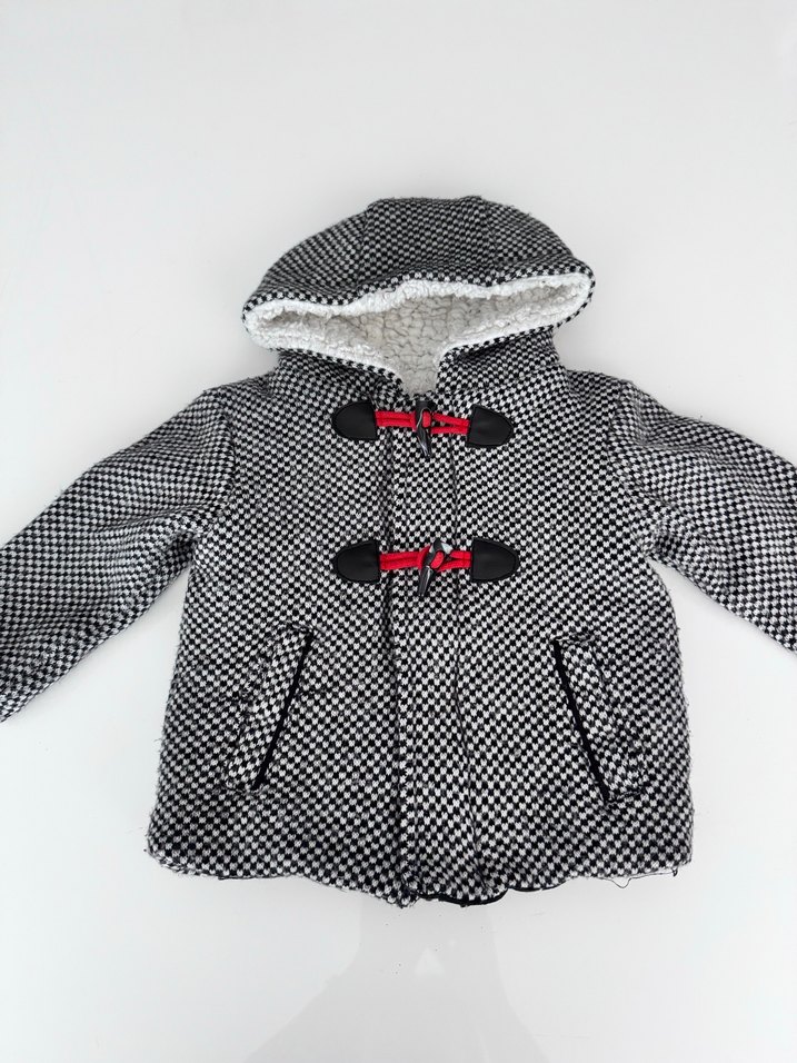 Kapşonlu Düğmeli çocuk Gri Kaban - Görsel 3