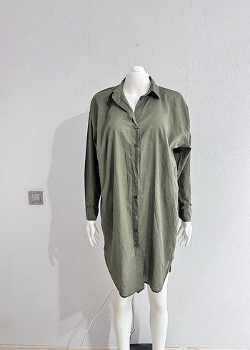 Haki Uzun Kollu Salaş Midi Elbise - Görsel 3