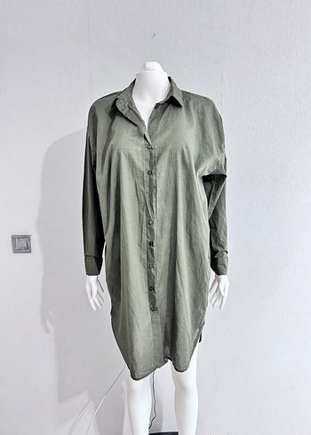 Haki Uzun Kollu Salaş Midi Elbise - Görsel 5