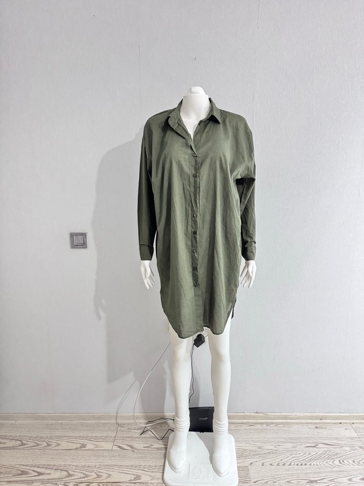 Haki Uzun Kollu Salaş Midi Elbise - Görsel 2