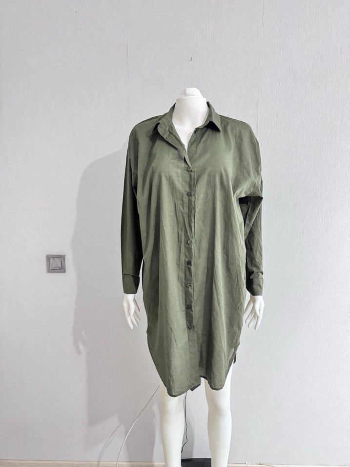 Haki Uzun Kollu Salaş Midi Elbise - Görsel 3