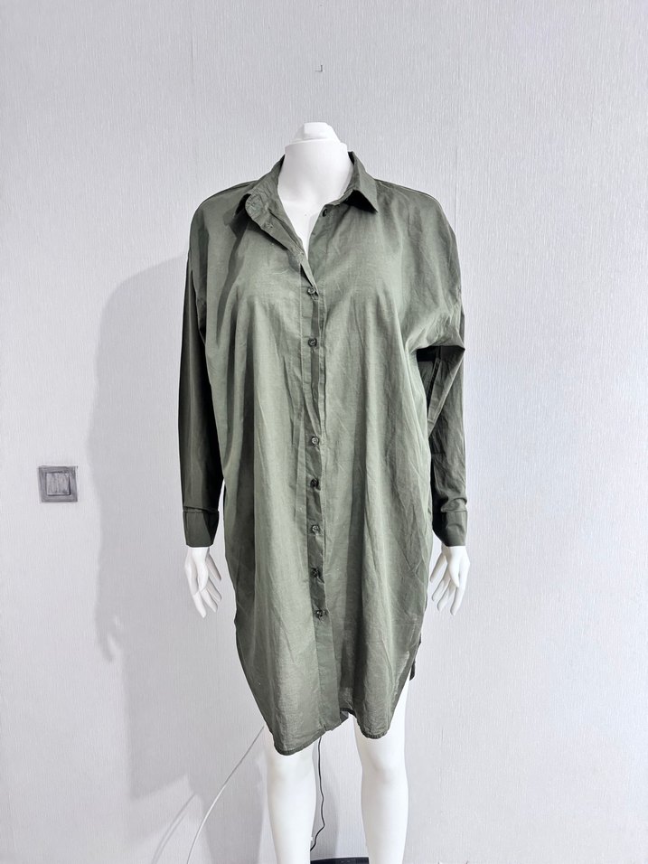 Haki Uzun Kollu Salaş Midi Elbise - Görsel 5