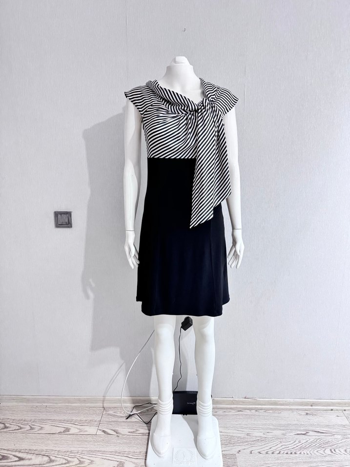 Zebra Desenli Siyah Mini Ofis Elbisesi - Görsel 2