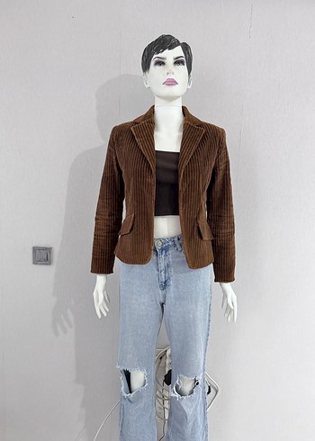Kahverengi Kadife Kadın Blazer Ceket - Görsel 2