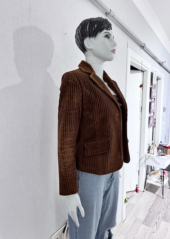 Kahverengi Kadife Kadın Blazer Ceket - Görsel 6