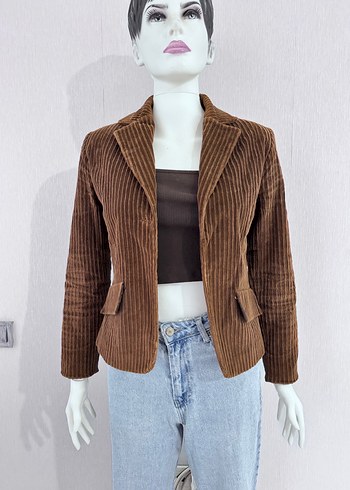 Kahverengi Kadife Kadın Blazer Ceket - Görsel 4
