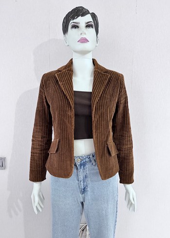 Kahverengi Kadife Kadın Blazer Ceket - Görsel 3