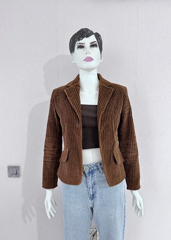 Kahverengi Kadife Kadın Blazer Ceket - Görsel 5