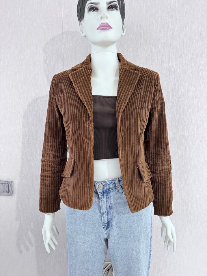 Kahverengi Kadife Kadın Blazer Ceket - Görsel 4