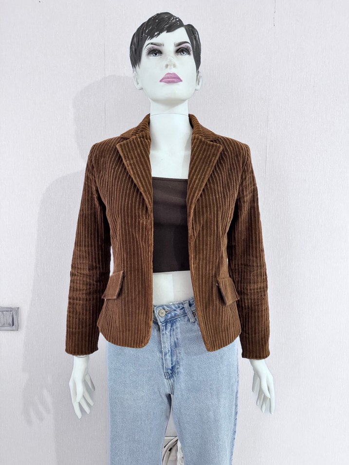 Kahverengi Kadife Kadın Blazer Ceket - Görsel 3