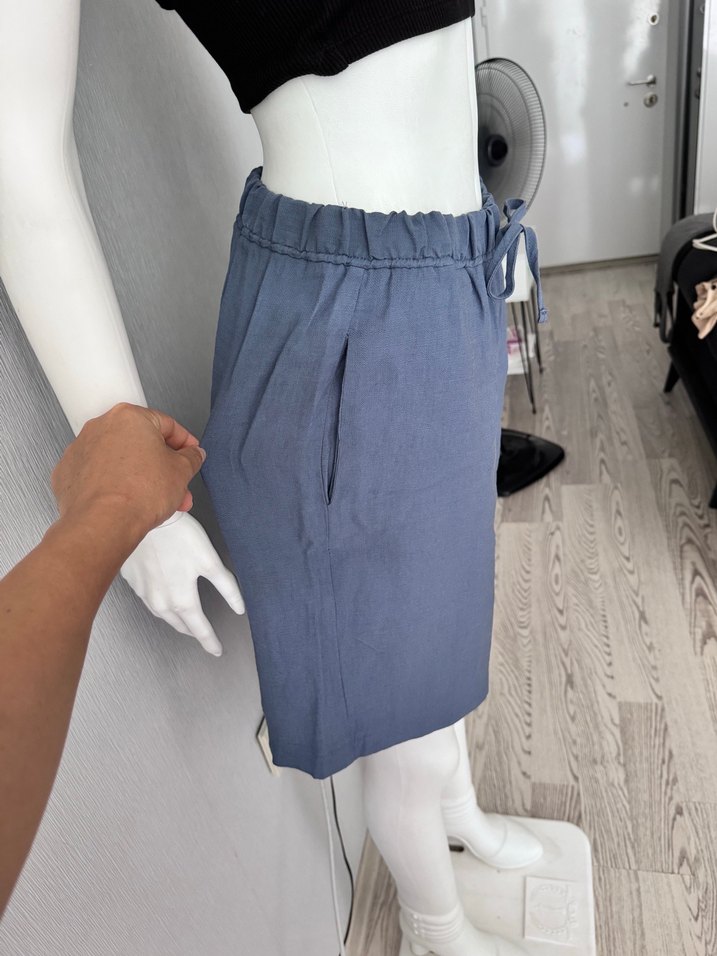 Gri Keten şort - Görsel 3