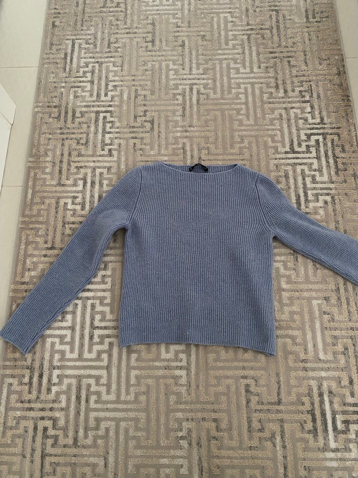 Mango Mavi Kayık Yaka Örgü Kazak - Görsel 4