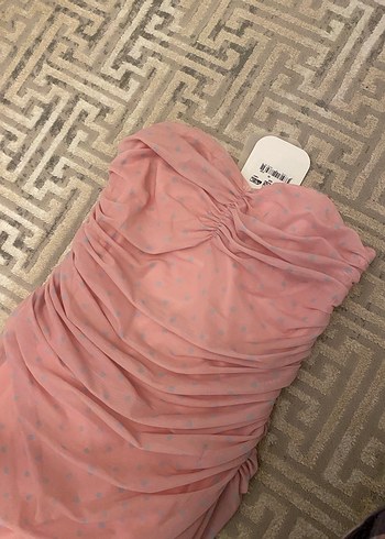 Quzu Straplez Pembe Uzun Elbise - Görsel 4