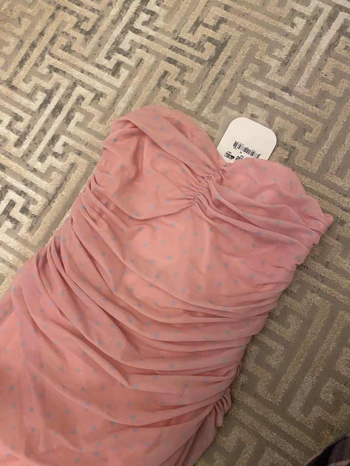 Quzu Straplez Pembe Uzun Elbise - Görsel 4