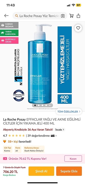 Temizleme jeli la roche posay