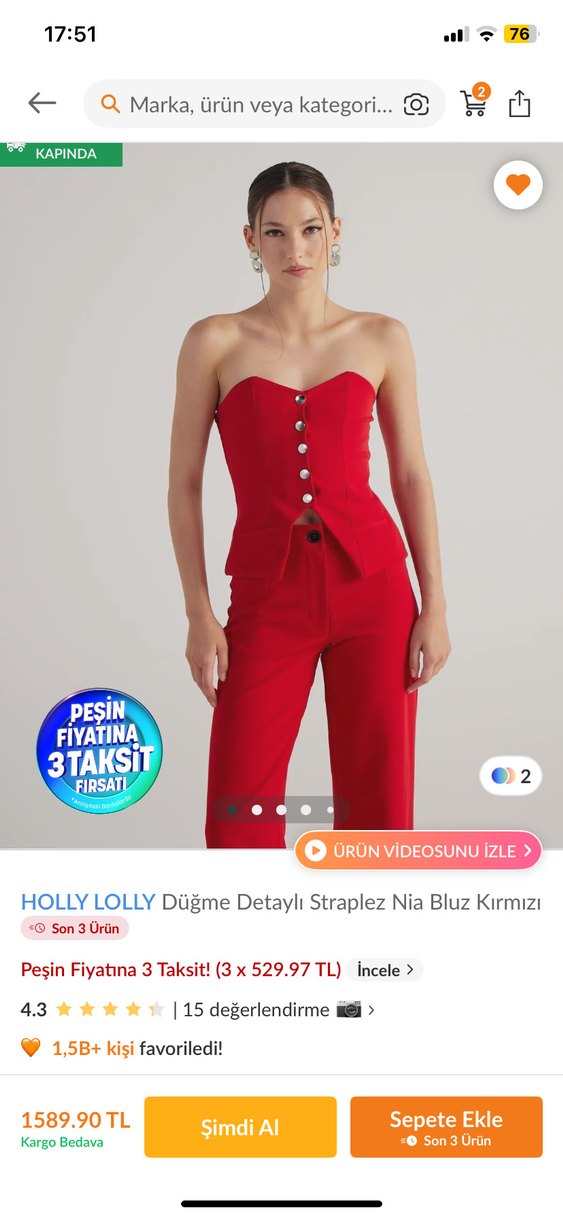 Kırmızı Straplez takım - Görsel 3